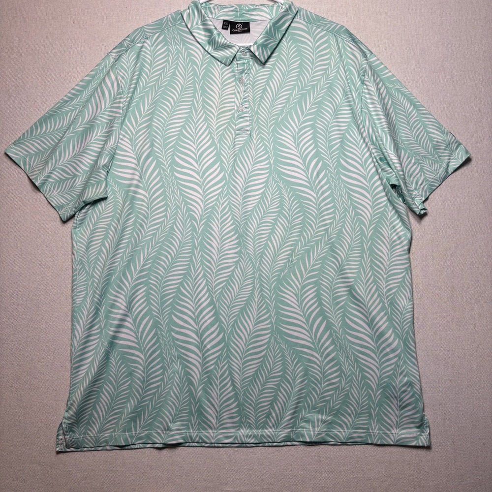 GreenSide Golf Mens Polo Shirt XXL Palm‎ Leaf Print Short Sleeve Collared Shirt